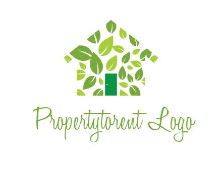 leaves in abstract house real estate logo