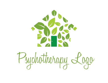 leaves in abstract house real estate logo