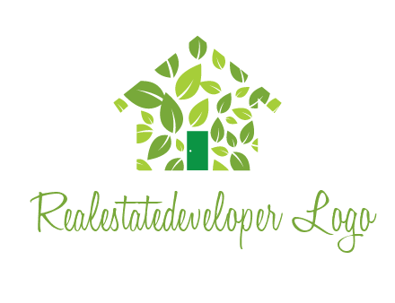 leaves in abstract house real estate logo