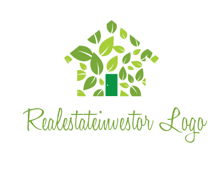 leaves in abstract house real estate logo