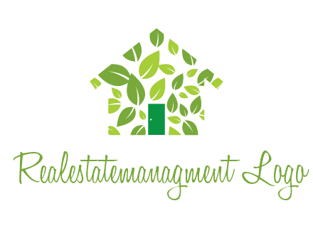 leaves in abstract house real estate logo