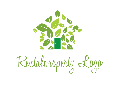 leaves in abstract house real estate logo
