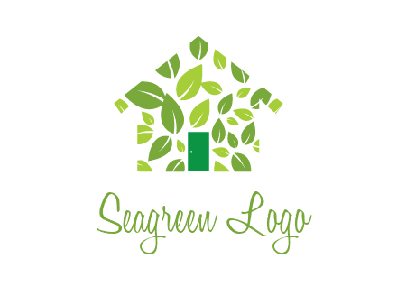 leaves in abstract house real estate logo