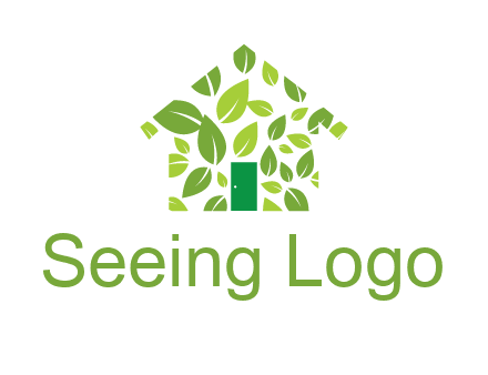 leaves in abstract house real estate logo
