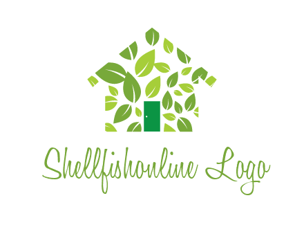 leaves in abstract house real estate logo