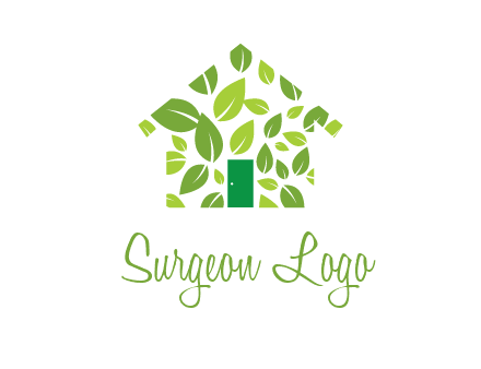 leaves in abstract house real estate logo