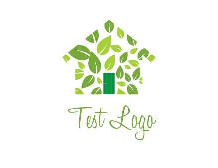 leaves in abstract house real estate logo