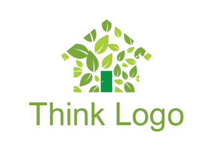 leaves in abstract house real estate logo