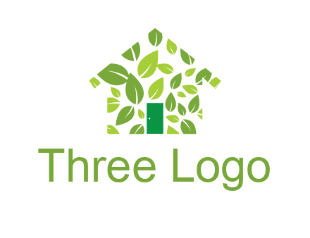 leaves in abstract house real estate logo