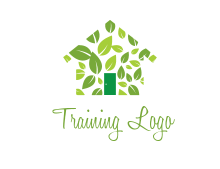 leaves in abstract house real estate logo