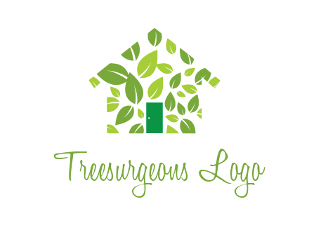 leaves in abstract house real estate logo