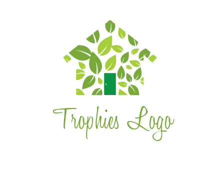 leaves in abstract house real estate logo