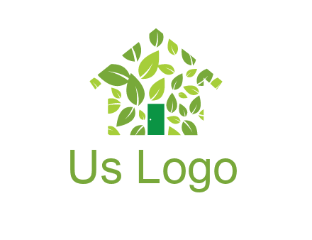 leaves in abstract house real estate logo