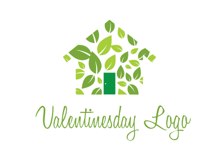 leaves in abstract house real estate logo