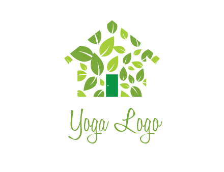 leaves in abstract house real estate logo