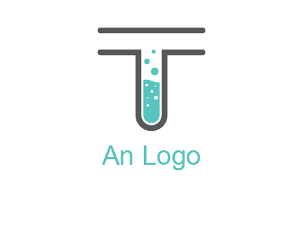 test tube is incorporated inside letter T logo