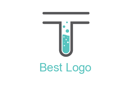 test tube is incorporated inside letter T logo