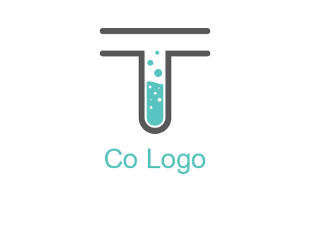 test tube is incorporated inside letter T logo