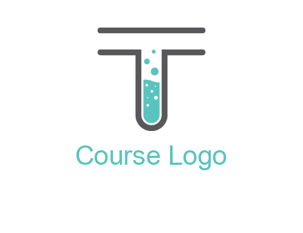 test tube is incorporated inside letter T logo
