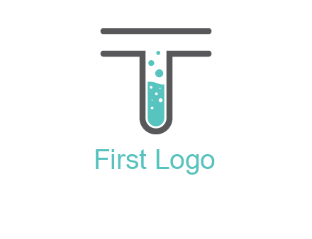 test tube is incorporated inside letter T logo