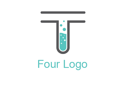 test tube is incorporated inside letter T logo