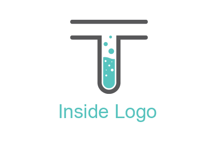 test tube is incorporated inside letter T logo