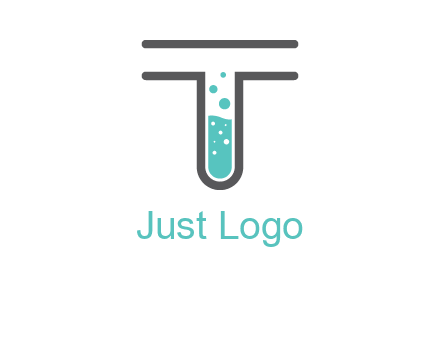 test tube is incorporated inside letter T logo