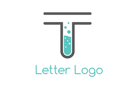 test tube is incorporated inside letter T logo