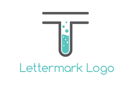 test tube is incorporated inside letter T logo