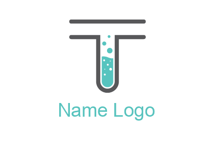 test tube is incorporated inside letter T logo