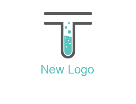 test tube is incorporated inside letter T logo