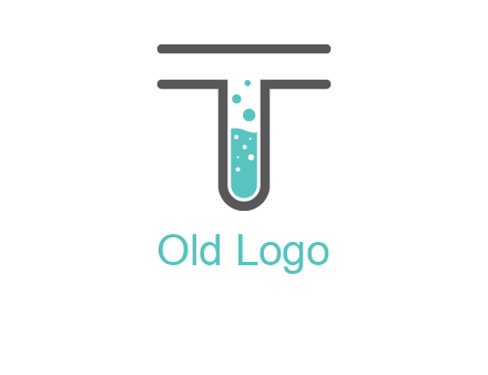 test tube is incorporated inside letter T logo