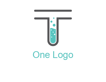 test tube is incorporated inside letter T logo