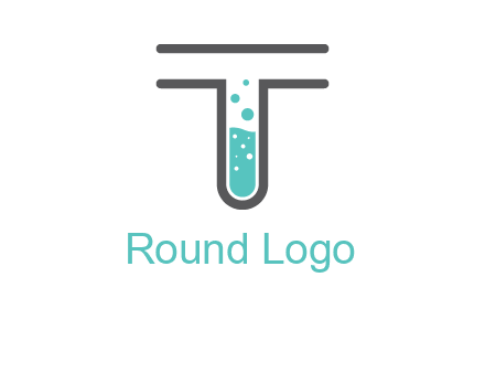 test tube is incorporated inside letter T logo
