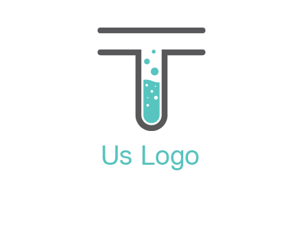 test tube is incorporated inside letter T logo