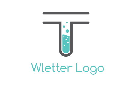 test tube is incorporated inside letter T logo