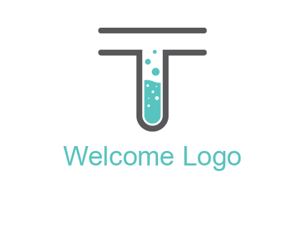 test tube is incorporated inside letter T logo