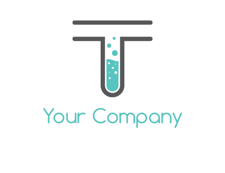 test tube is incorporated inside letter T logo