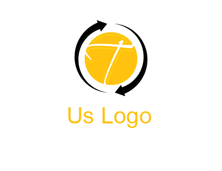 letter t inside the circle around arrows logo