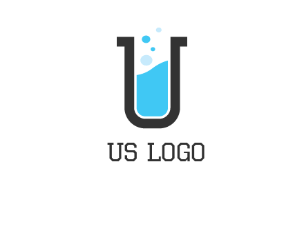 letter u inside test tube icon