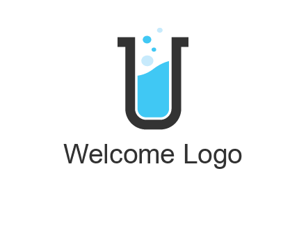 letter u inside test tube icon