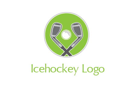 ice hockey clubs and ball in circle sports logo