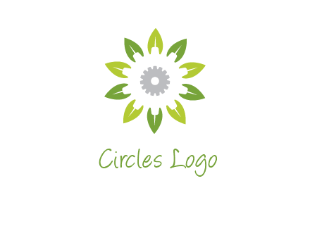 abstract leaves flower with gear logo