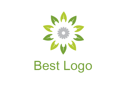 abstract leaves flower with gear logo