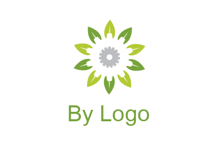 abstract leaves flower with gear logo