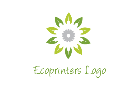 abstract leaves flower with gear logo