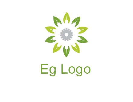 abstract leaves flower with gear logo