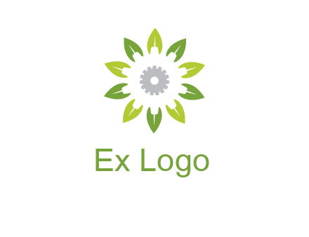 abstract leaves flower with gear logo