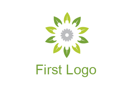 abstract leaves flower with gear logo