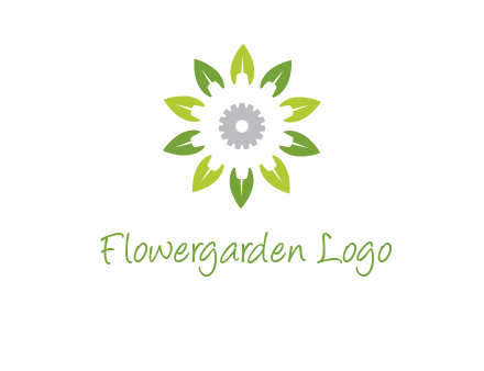 abstract leaves flower with gear logo